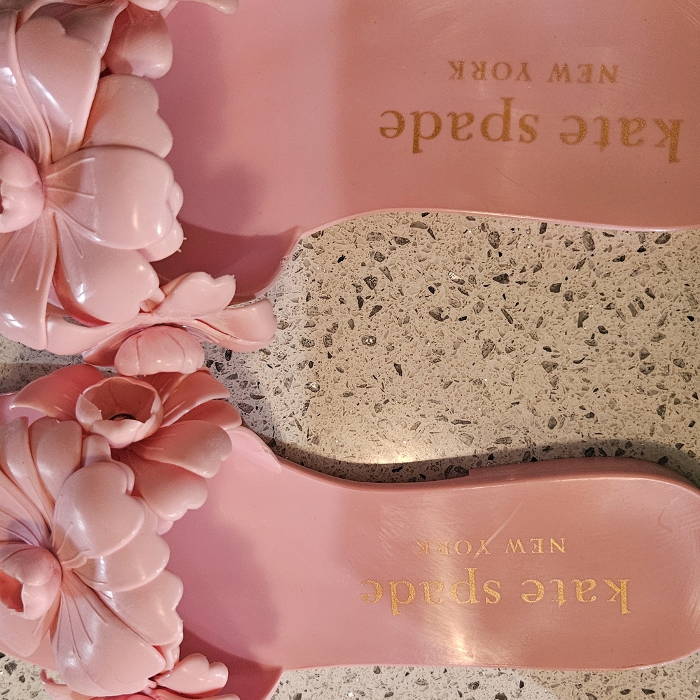 kate spade Pink Floral Jelly Toe-Post Sandals - Picture 5 of 8